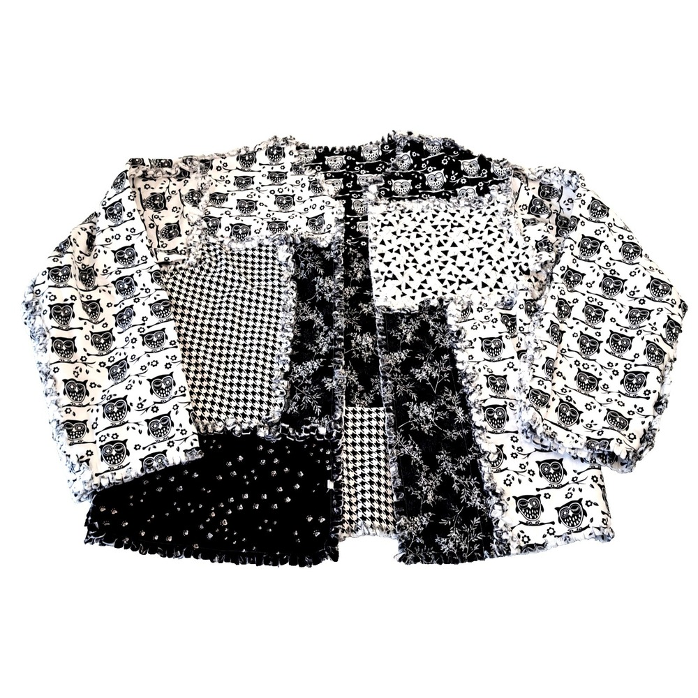Quilted Patchwork Reversible Open Jacket OWLS Women's M‎ See Measurements